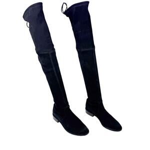 Stuart Weitzman Lowland Over the Knee Boots Black Suede Size 4
